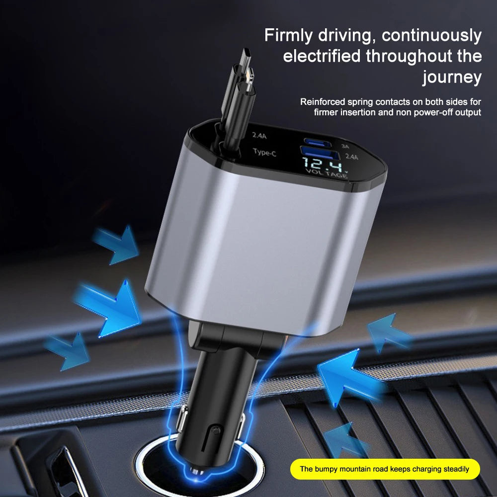 4 IN 1 Retractable Dual Car Charger