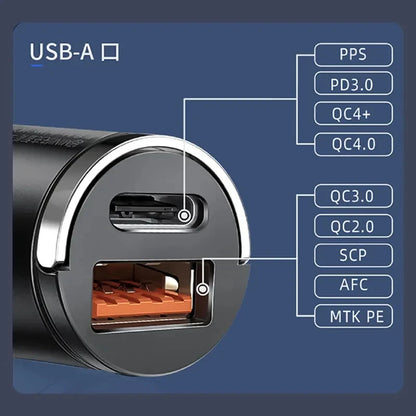 Dual Invisible USB-C 30W Car Charger